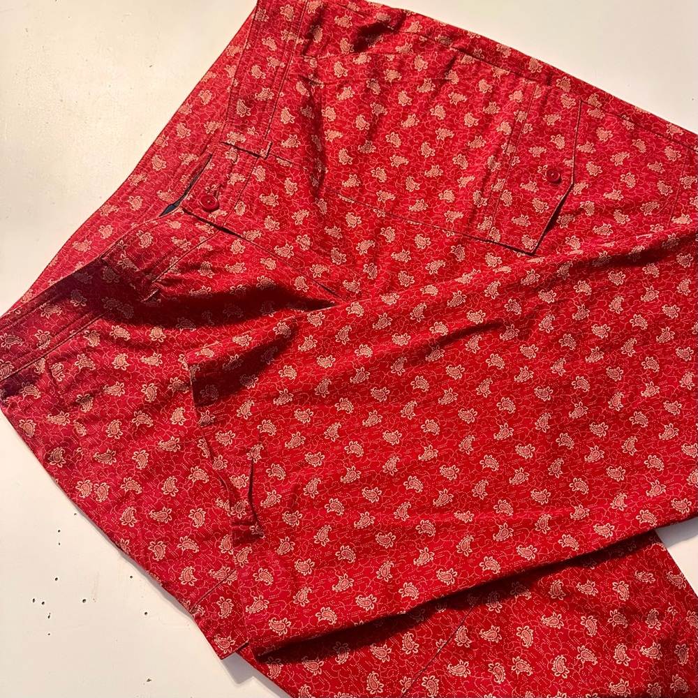 Vintage Red Floral Patterned Pants